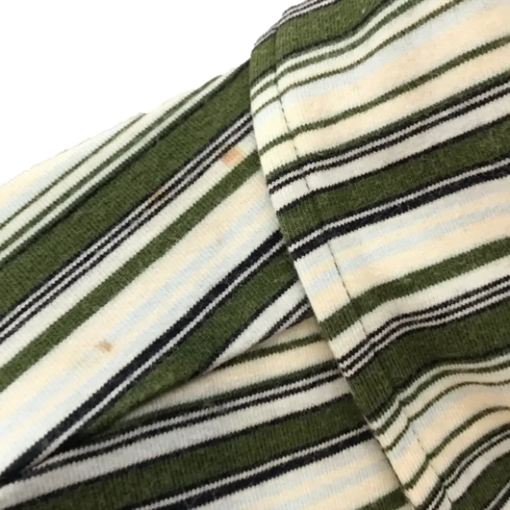 EXPRESS Men’s Green/Cream/Lt Blue/Black Striped Short Sleeve 3-Button Polo—Sz L